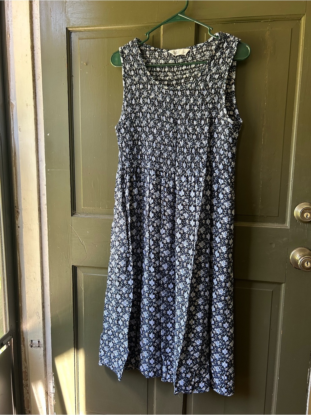 Navy Floral Smocked Midi Dress